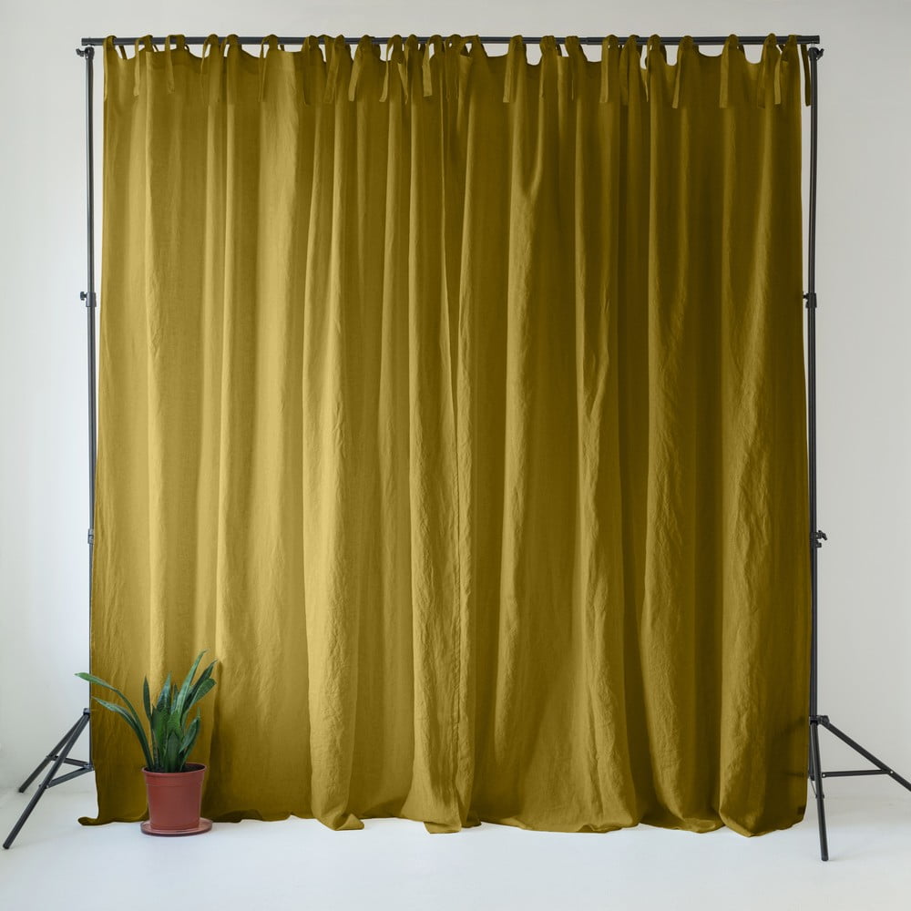 Oker žuta/zelena lanena zavjesa 140x170 cm Moss Green – Linen Tales