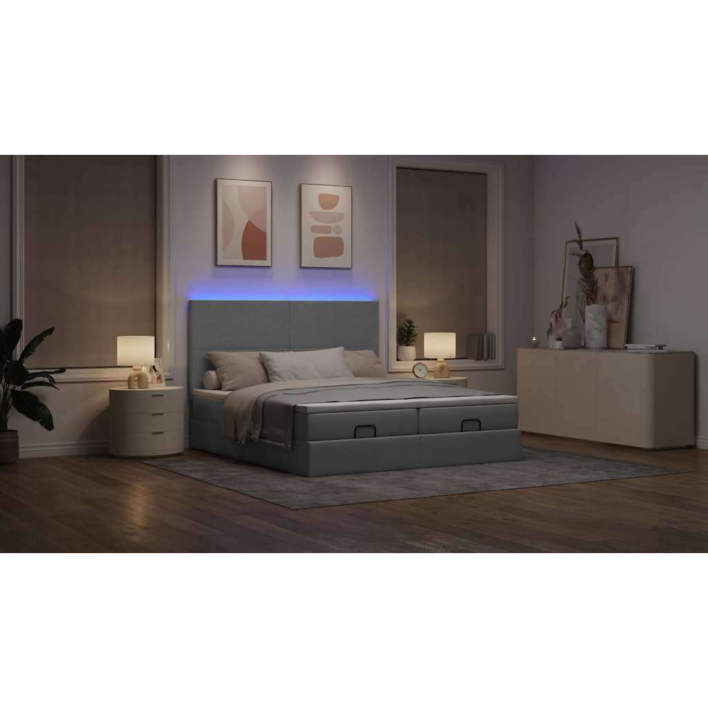 Okvir kreveta s madracima svijetlosivi 200x200cm od tkanine