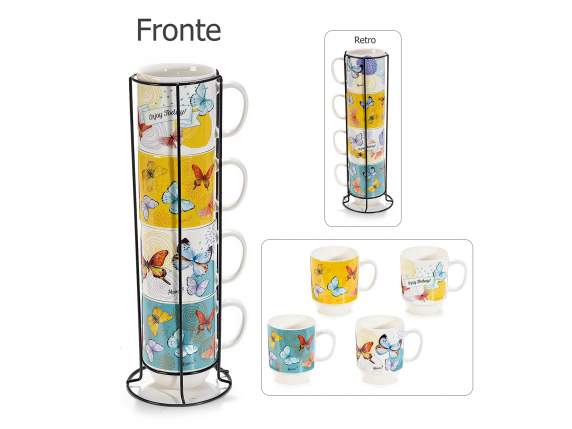 Set od 4 porculanske šalice s stalkom "Butterfly"