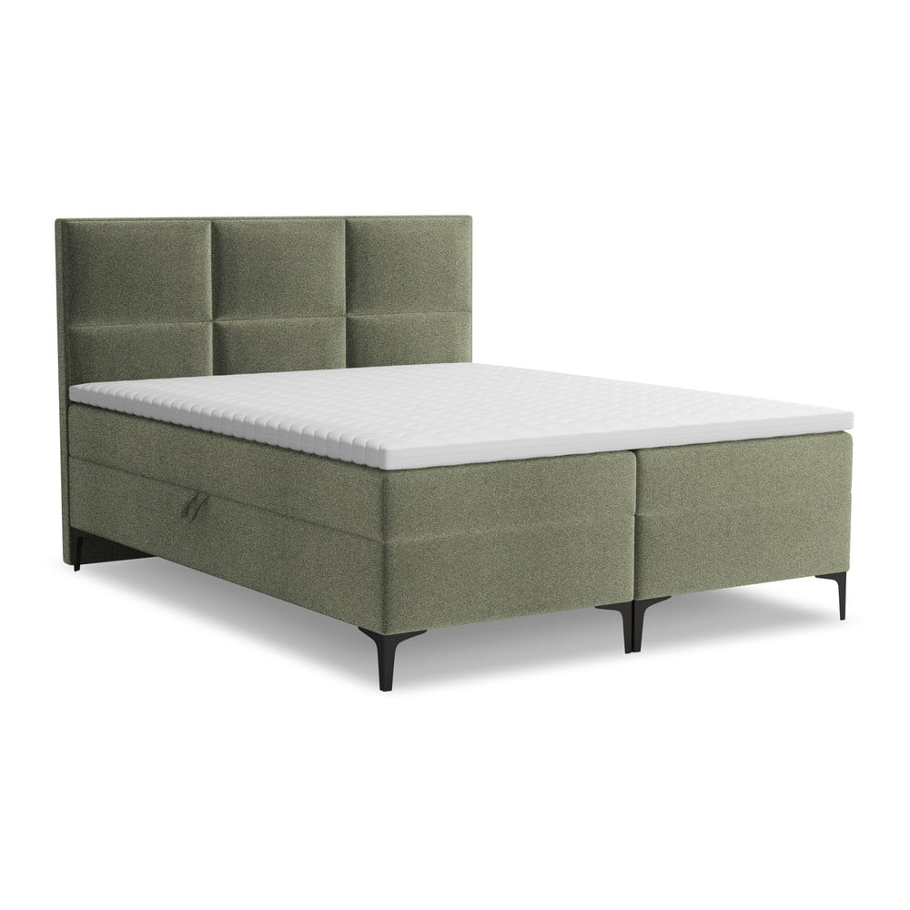 Zeleni boxspring krevet s prostorom za odlaganje 160x200 cm Pakalana – Makamii