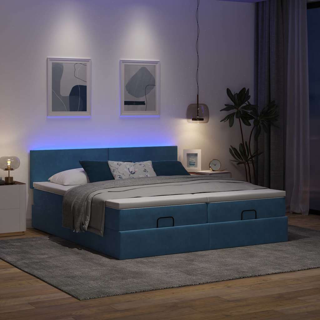 Otomanski okvir kreveta s madracima plavi 200x200cm baršunasti