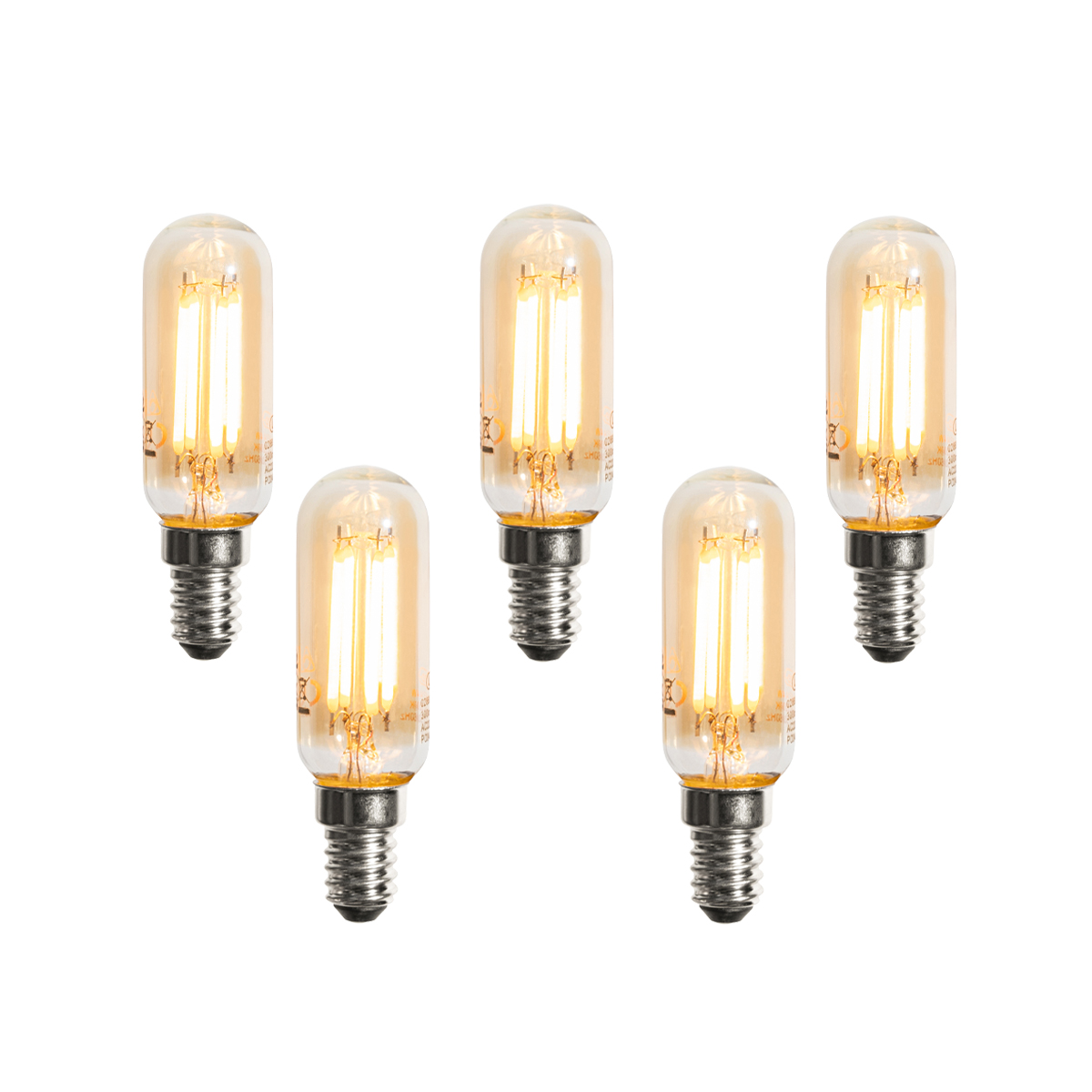 Set od 5 E14 prigušivih LED žarulja zlatne T25 4W 300 lm 2200K