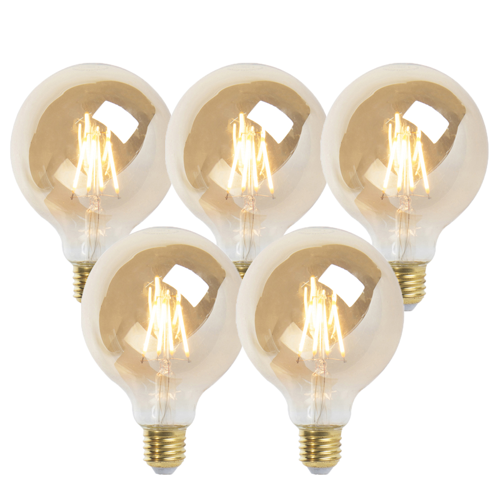 Set od 5 E27 prigušivih LED žarulja G95 zlatna 5W 380lm 2200K