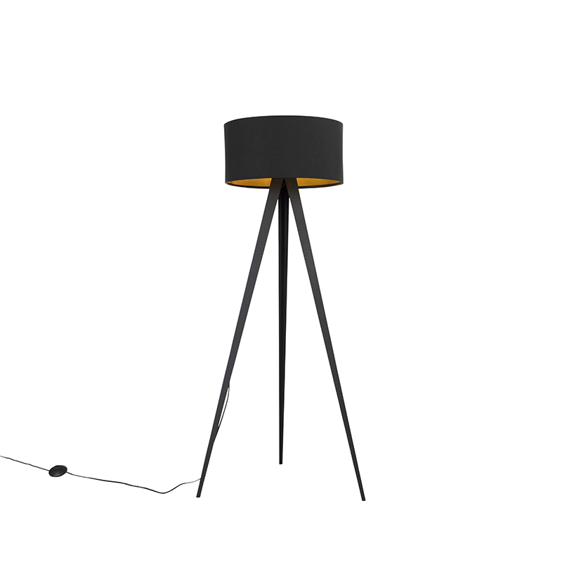 Podna lampa crna s crnim sjenilom i zlatnom unutrašnjošću - Ilse