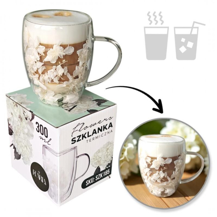 Termos šalica s bijelim cvjetovima hortenzije - 300 ml