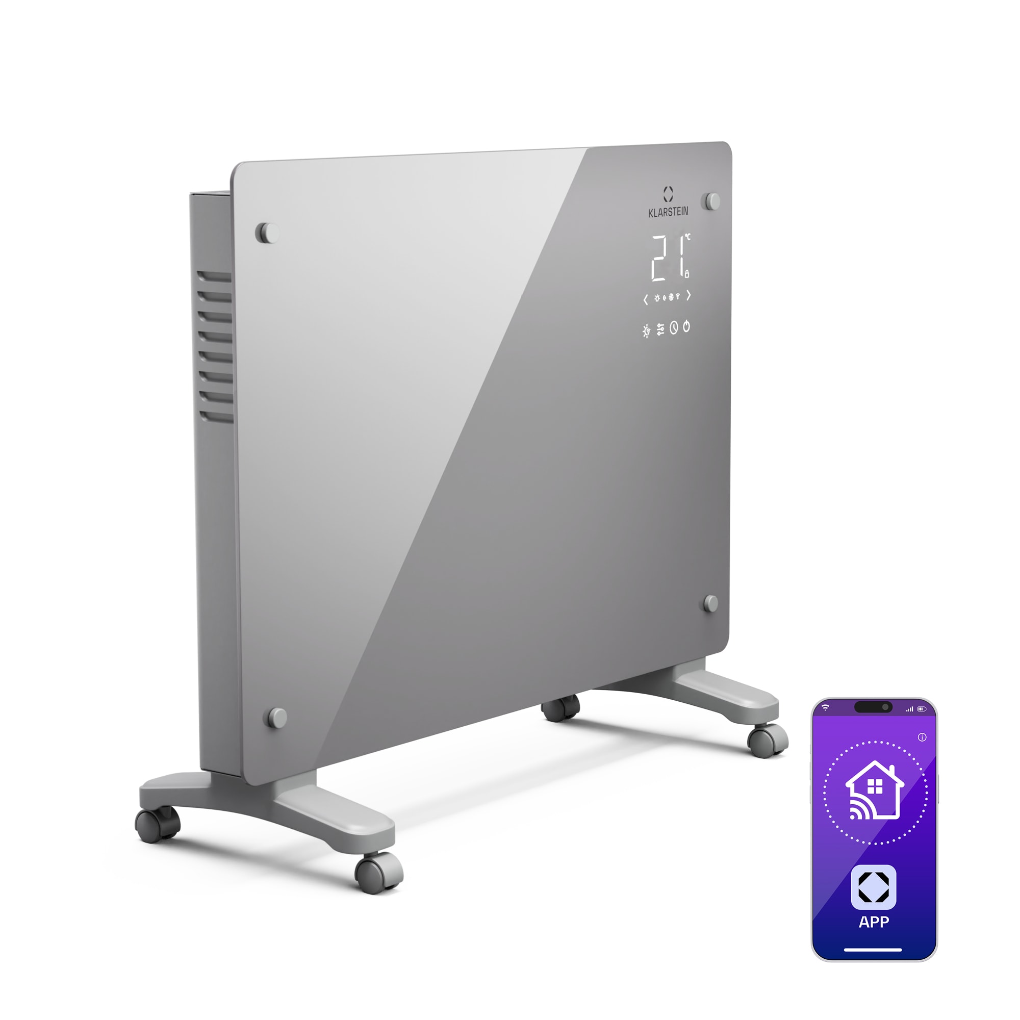 Klarstein Bansin Crystal Smart konvekcijska grijalica 1500, 1500 W, Aplikacija, 5- 50 °C, LED zaslon, Zaslon osjetljiv na dodir