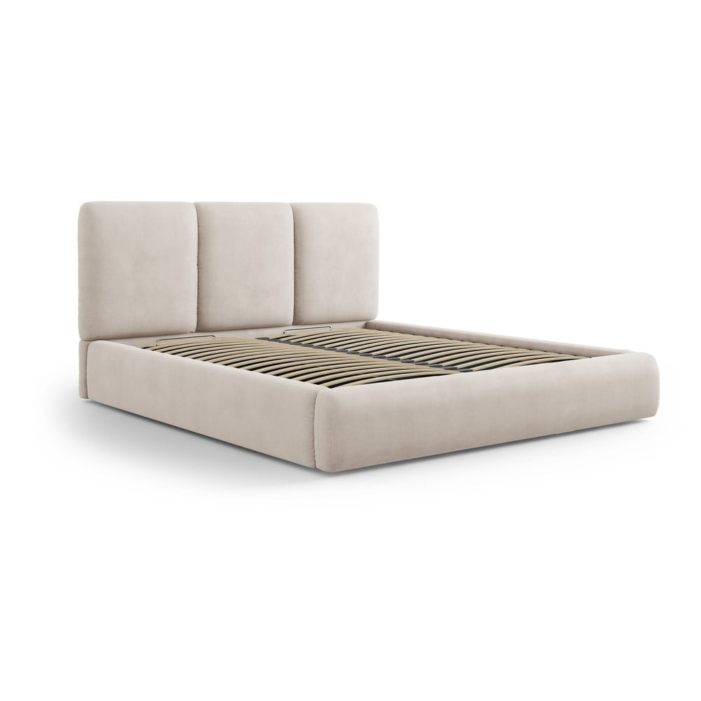 Bež tapecirani bračni krevet s prostorom za pohranu s podnicom 200x200 cm Brody – Mazzini Beds