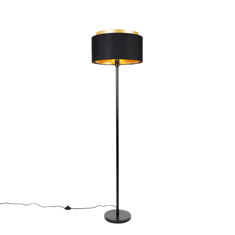 Moderna podna lampa crna s abažurom crnim sa zlatom - Simplo