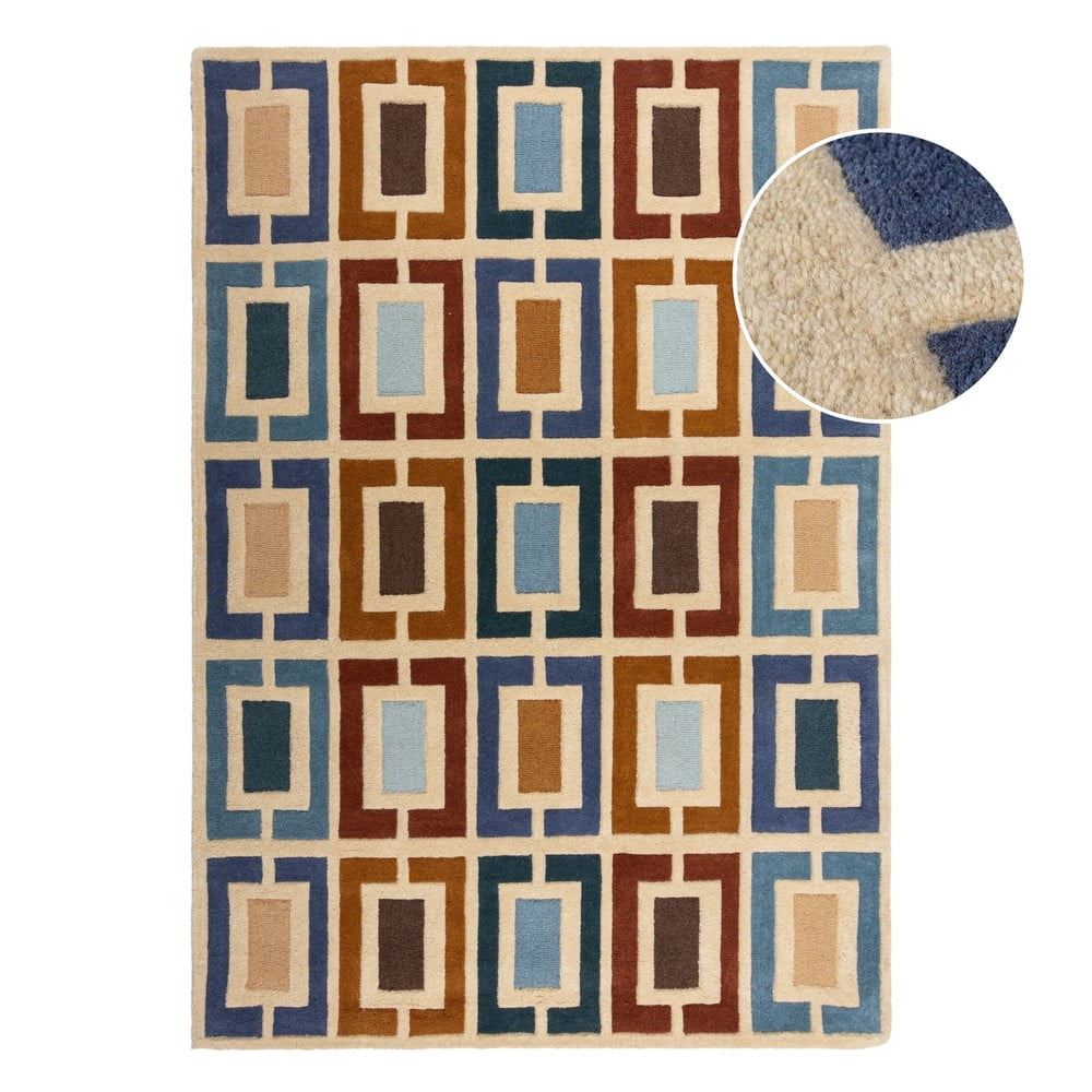 Plavi/narančasti ručno rađen vunen tepih 200x290 cm Retro Blocks – Flair Rugs