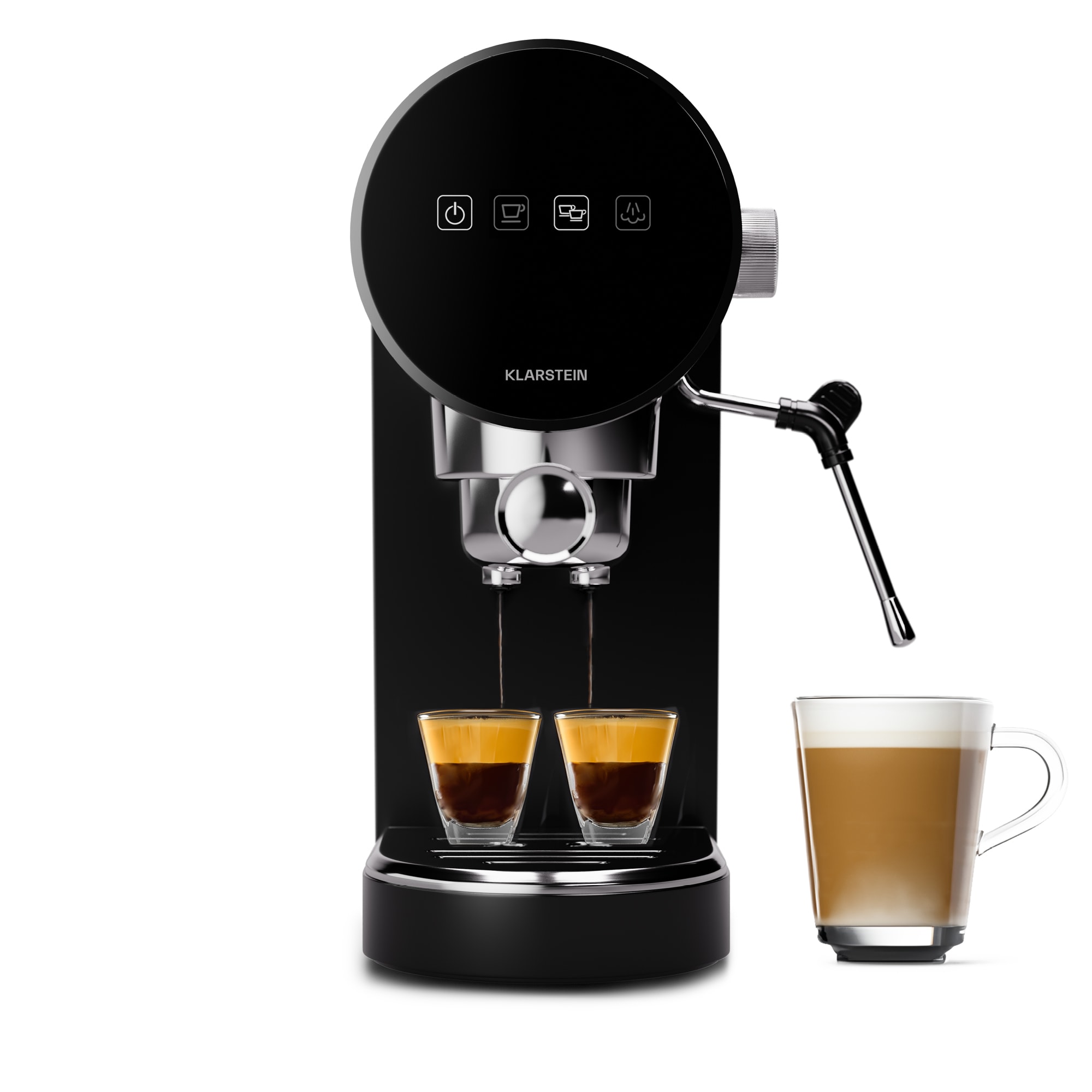 Klarstein Furore aparat za espresso od nehrđajućeg čelika, kompaktni digitalni zaslon od 20 bara, 2 šalice