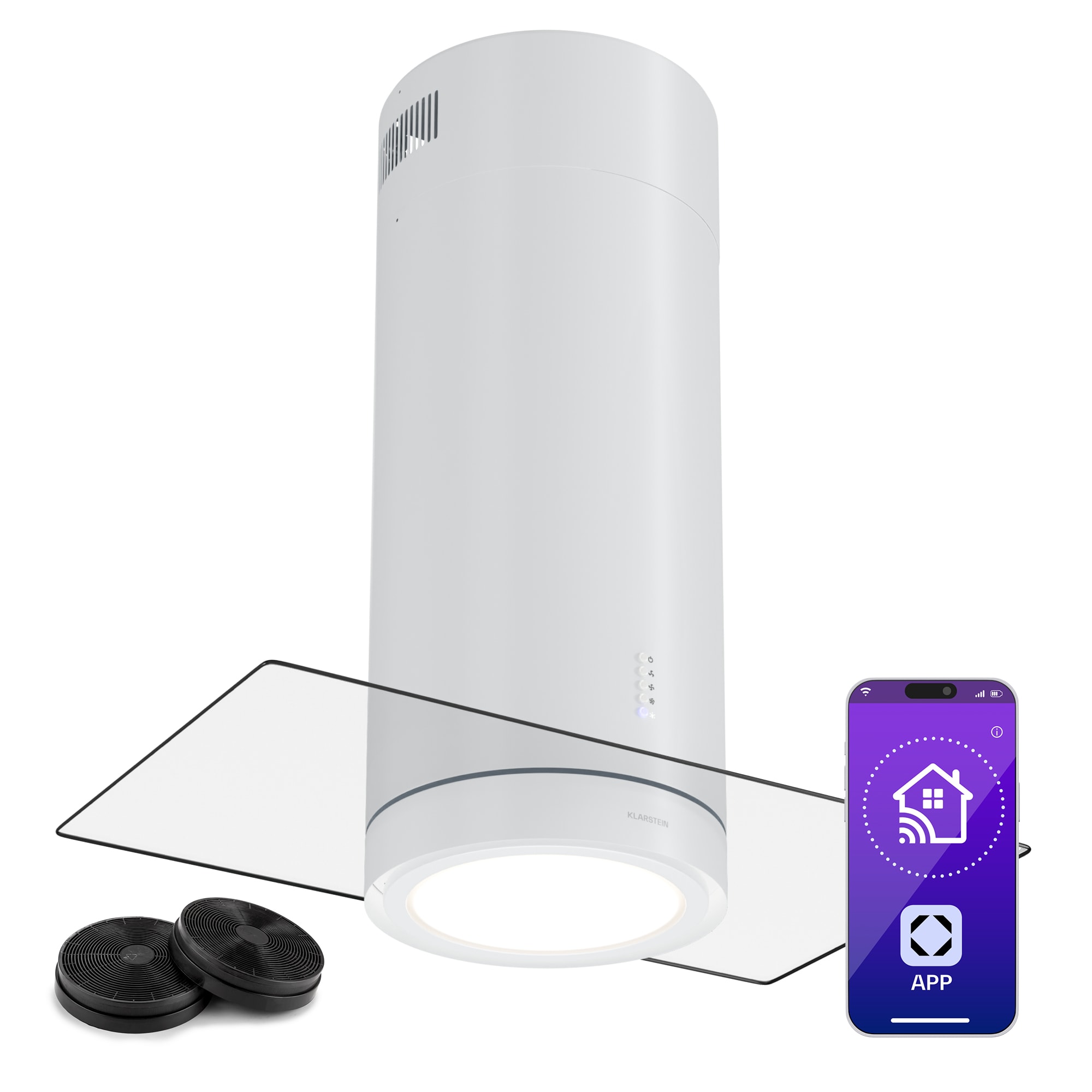 Klarstein Beretta Premium Smart, otočna kuhinjska napa, 544 m³/h, aplikacija, ekstrakcija/recirkulacija zraka, LED, filter s aktivnim ugljenom