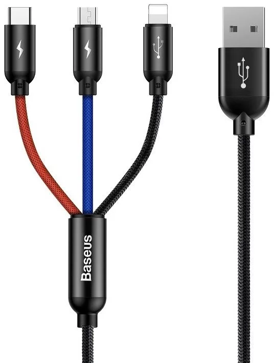 Kabel Baseus Rapid USB Cable 3in1 Type C / Lightning / Micro 3A 1,2M - Black (6953156273948)