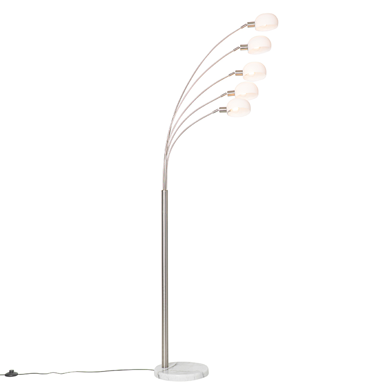 Dizajnerska podna lampa čelik s opalescentnim staklom 5-svjetla - Sixties Marmo