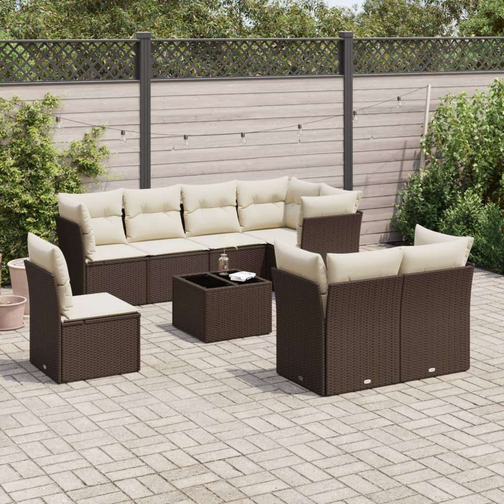 9-dijelni set vrtnih sofa s jastucima poliratan smeđi