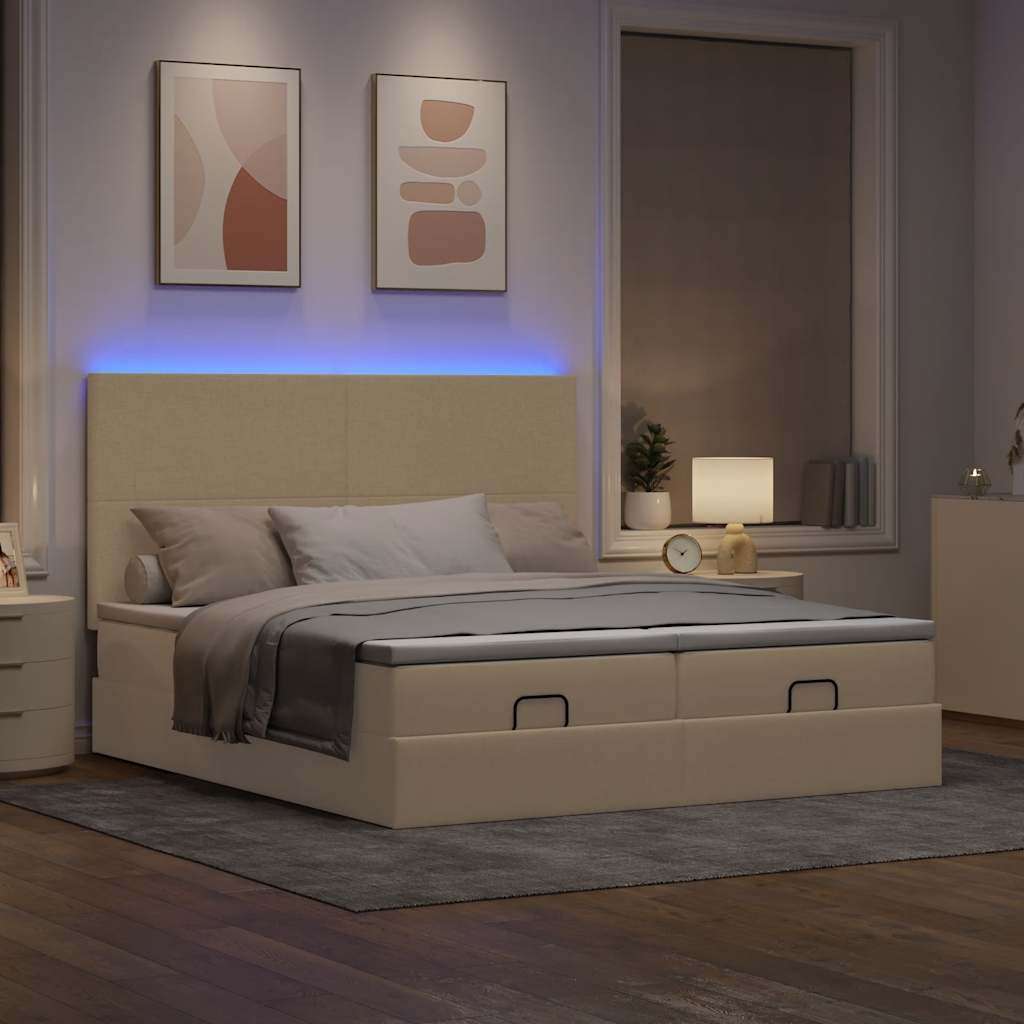 Otomanski okvir kreveta s madracima krem 200x200cm od tkanine