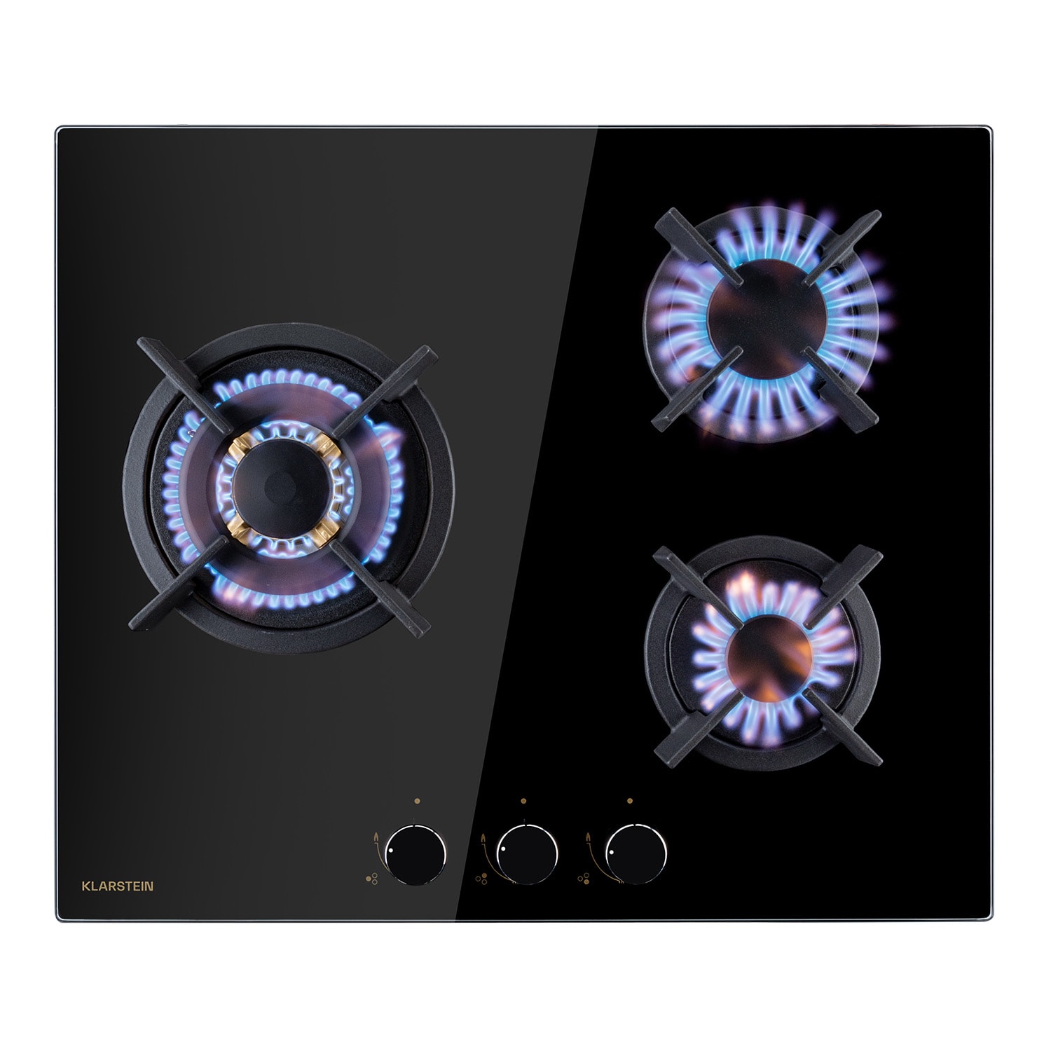 Klarstein Goldflame 3, plinska ploča za kuhanje, 3 mjedena plamenika, staklokeramika
