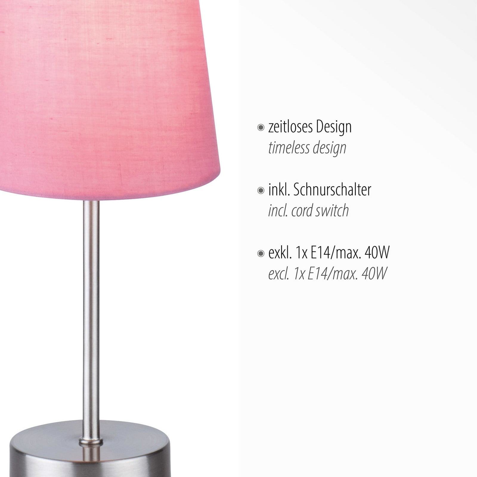 Heinrich stolna lampa s ružičastim sjenilom od tkanine