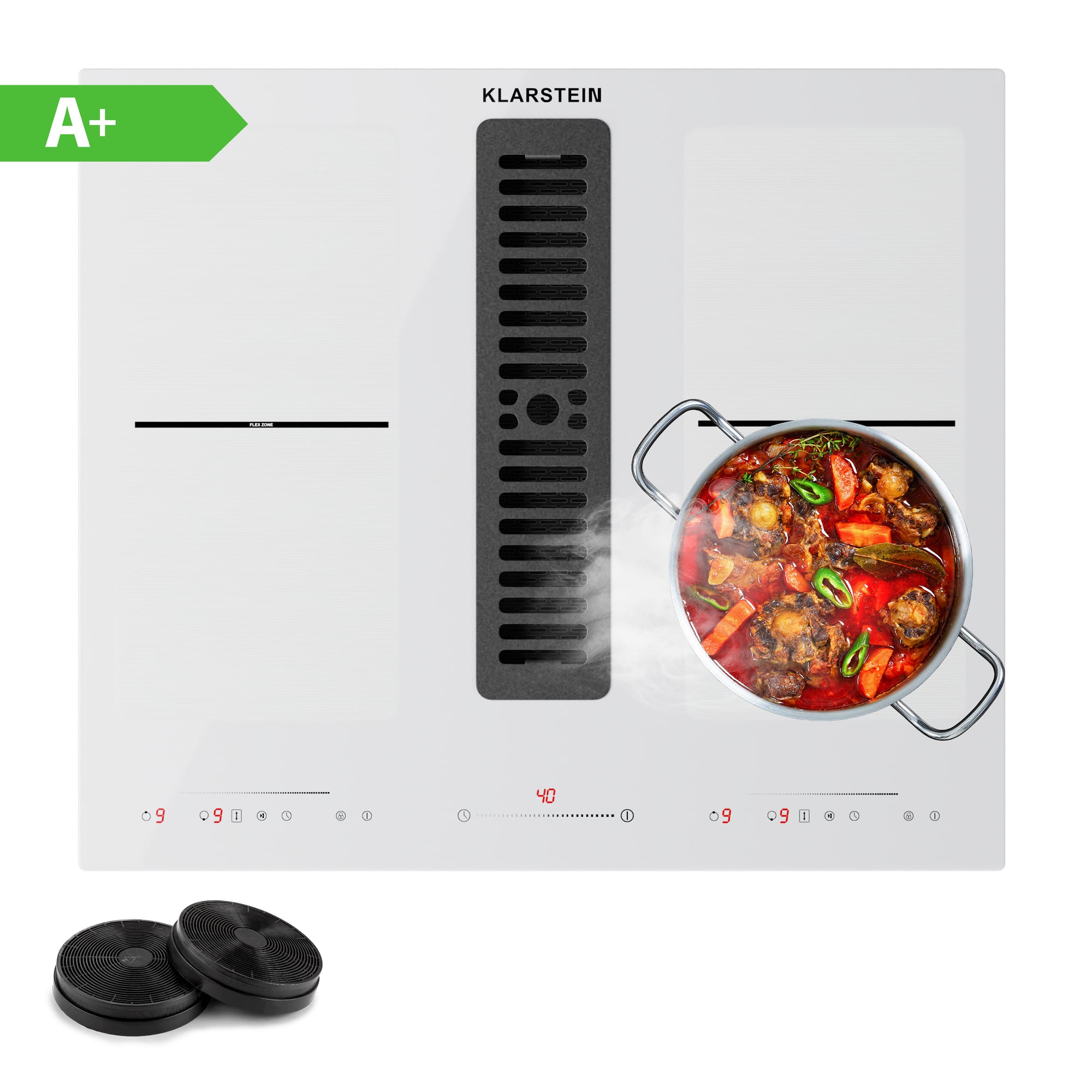 Klarstein Full House 60 Down Air System, indukcijsko kuhalo + napa, 329 m3/h, EEC A