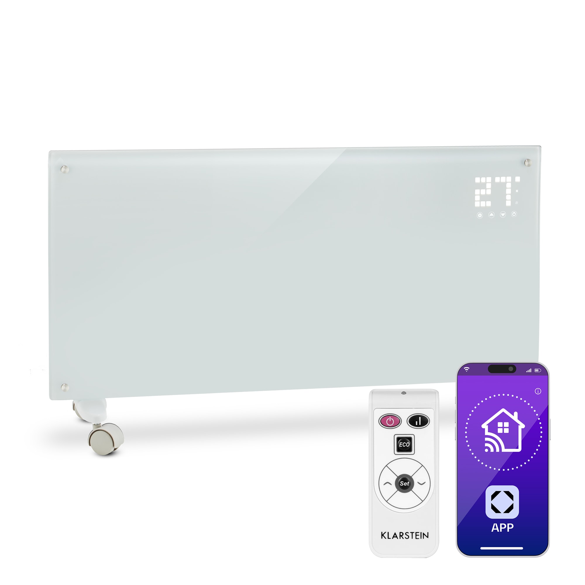 Klarstein Bornholm Smart, konvekcijska grijalica, 2000 W, WiFi, LED zaslon, timer, IP24, bijela