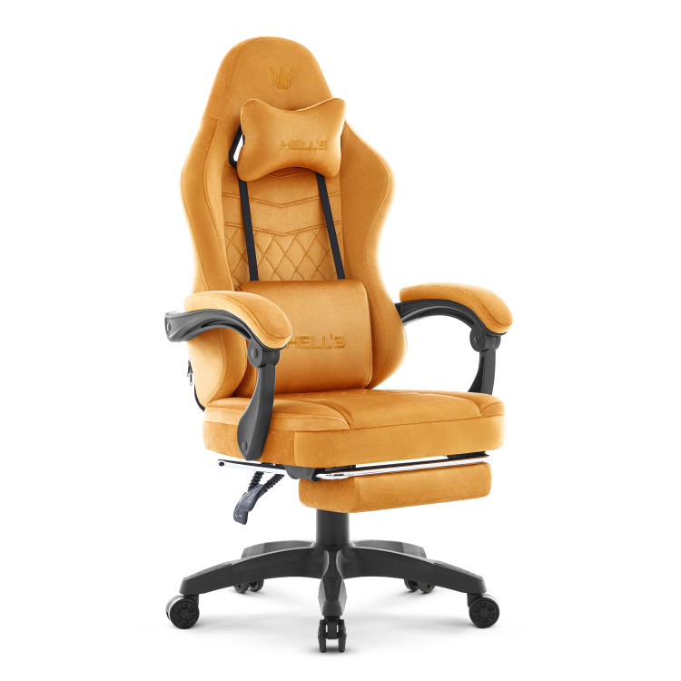 Fotelja boje velura i senfa s osloncem za noge HELLS CHAIR HC-1015