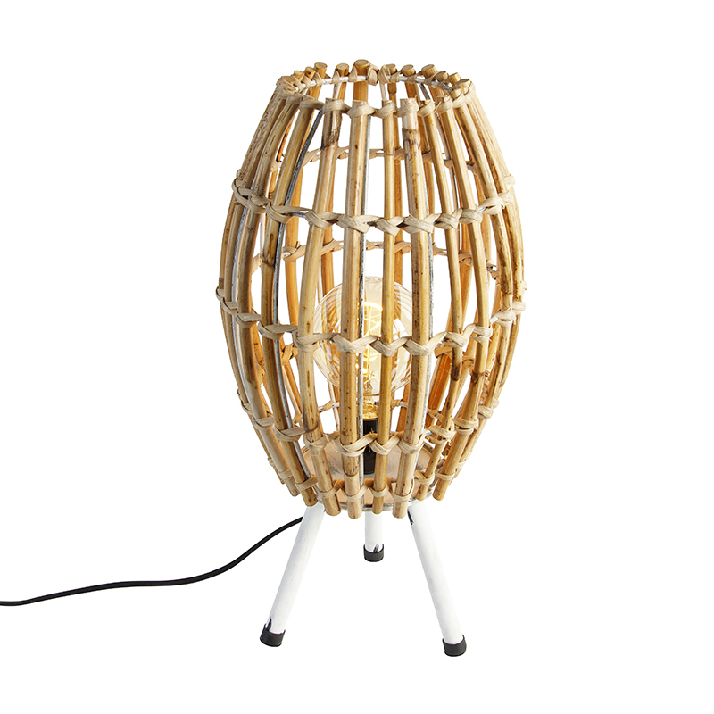 Rustikalna stolna lampa tronožac bambus s bijelom - Canna Capsule