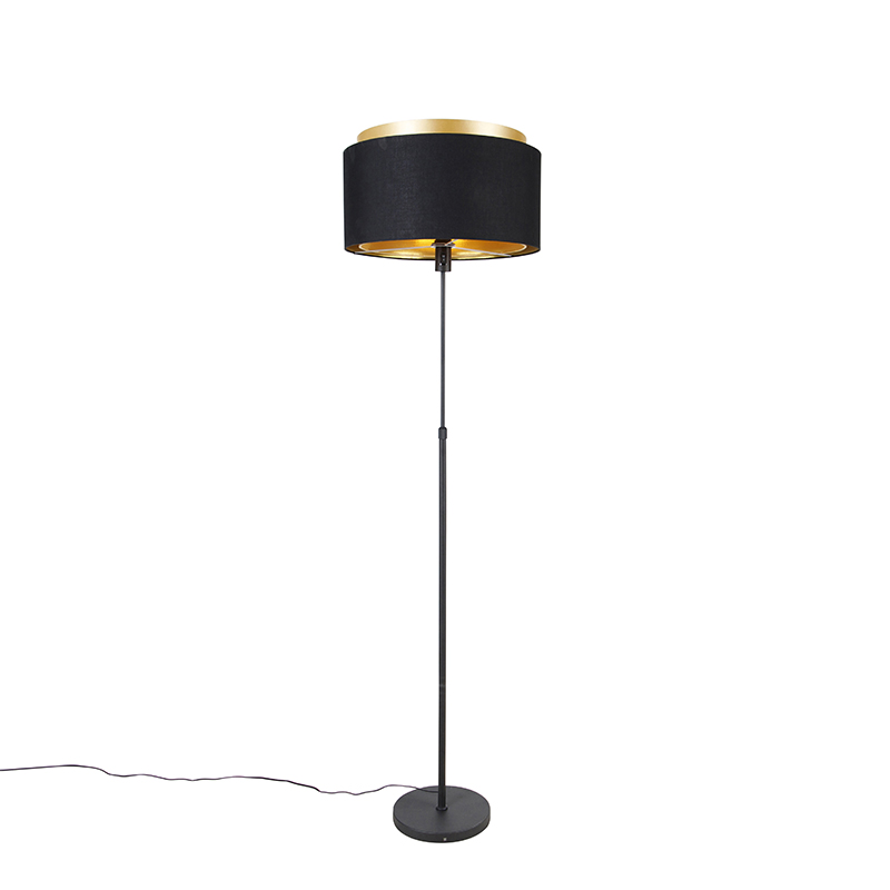 Moderna podna lampa crna sa zlatnim dvostrukim sjenilom - Parte