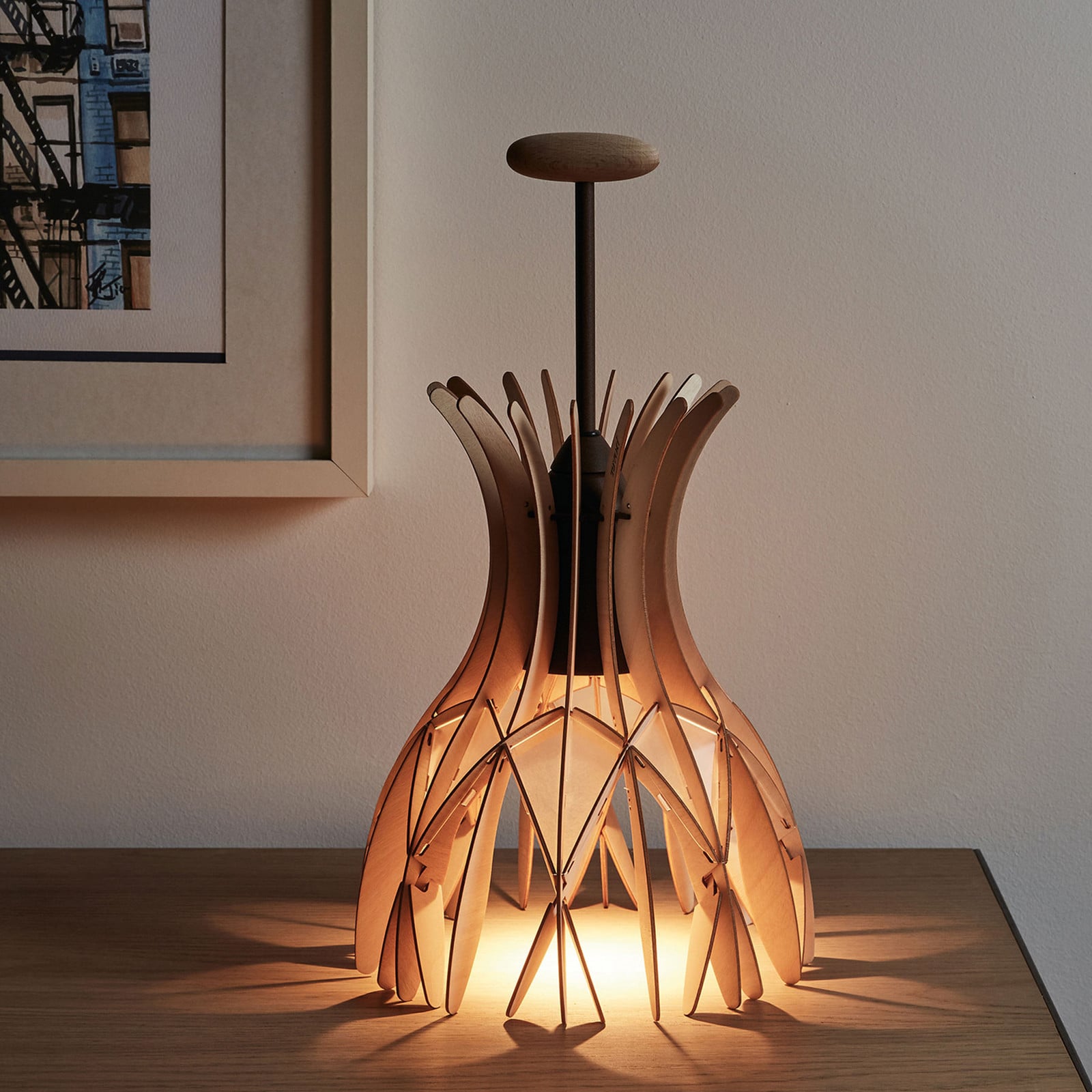 Bover Domita M/36 drvena stolna lampa, smeđa/bukva