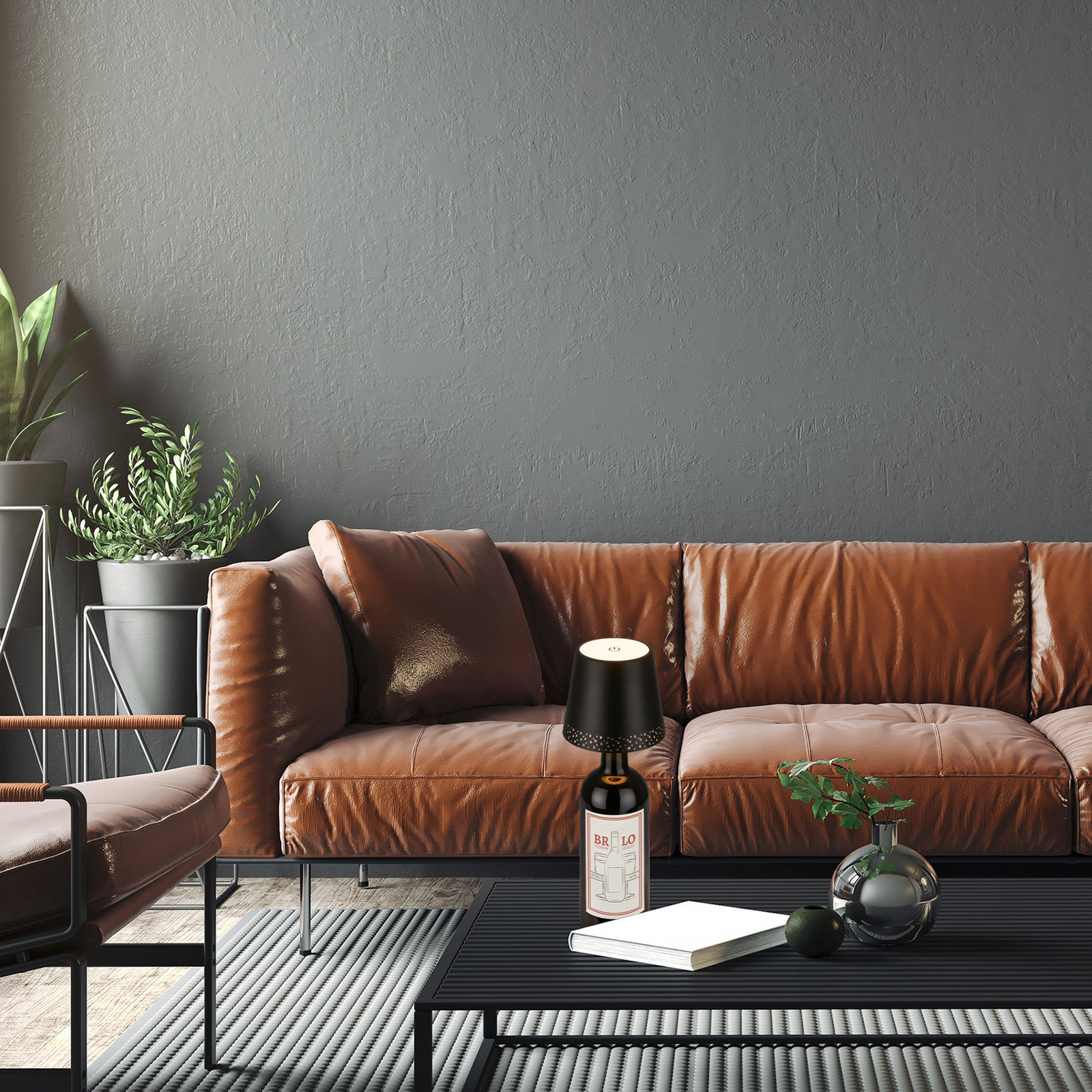 LED svjetiljka za bocu na baterije IP44 s dimerom, crna