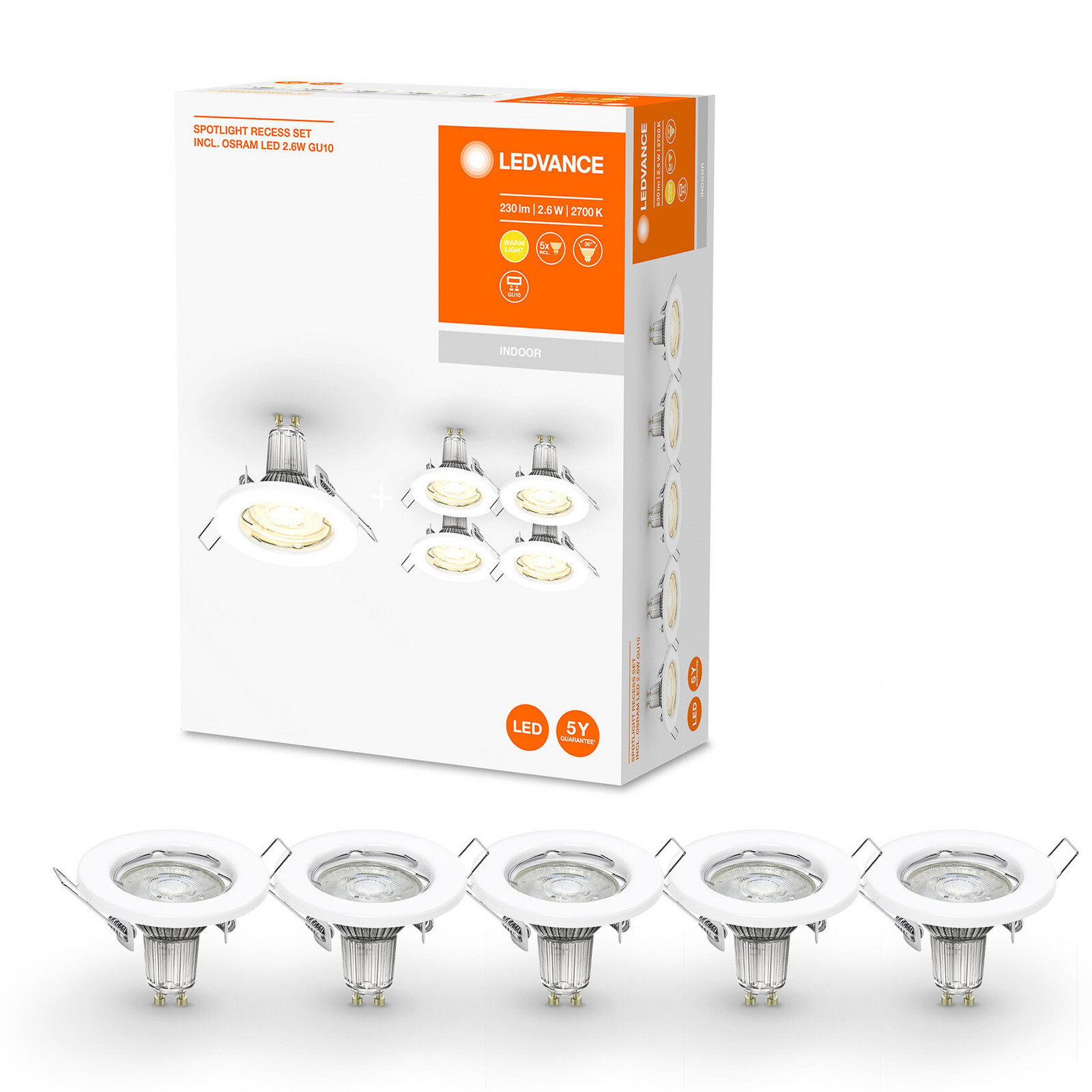 LEDVANCE LED ugradbeni reflektor GU10 Ugradni set od 5 bijelih