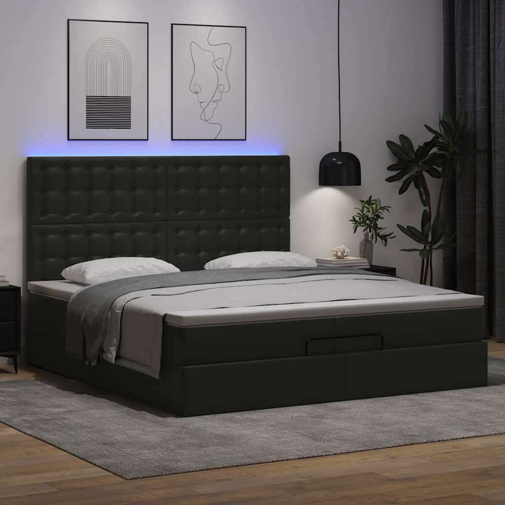 Otomanski okvir kreveta s madracima crni 200x200cm umjetna koža