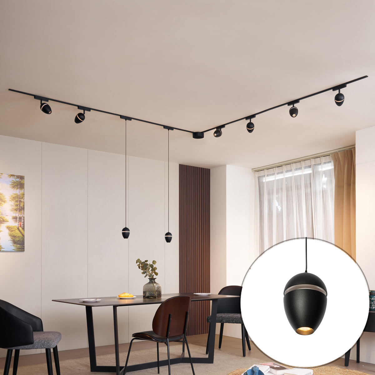 Sustav rasvjete sa 6 reflektora i 2 viseća svjetla crna 1-fazni - Magnetic Eggy