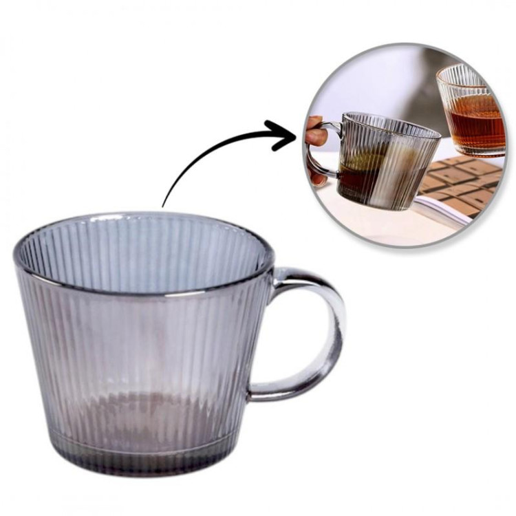Siva šalica s utorima i ručkom - 380 ml