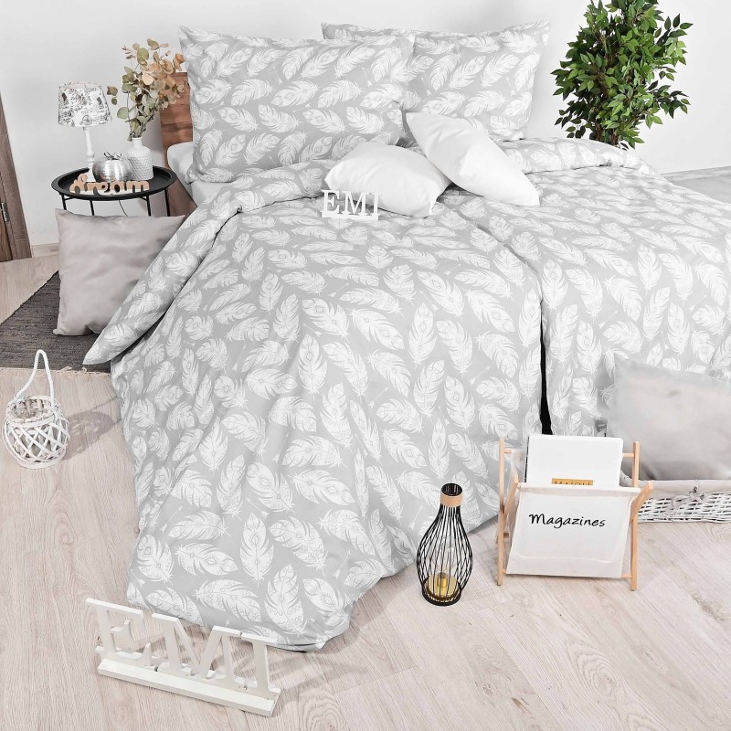 Posteljina od krepa Linyi siva EMI, Standardni krevet za jednu osobu uključuje 1x 140x200 + 1x 70x90