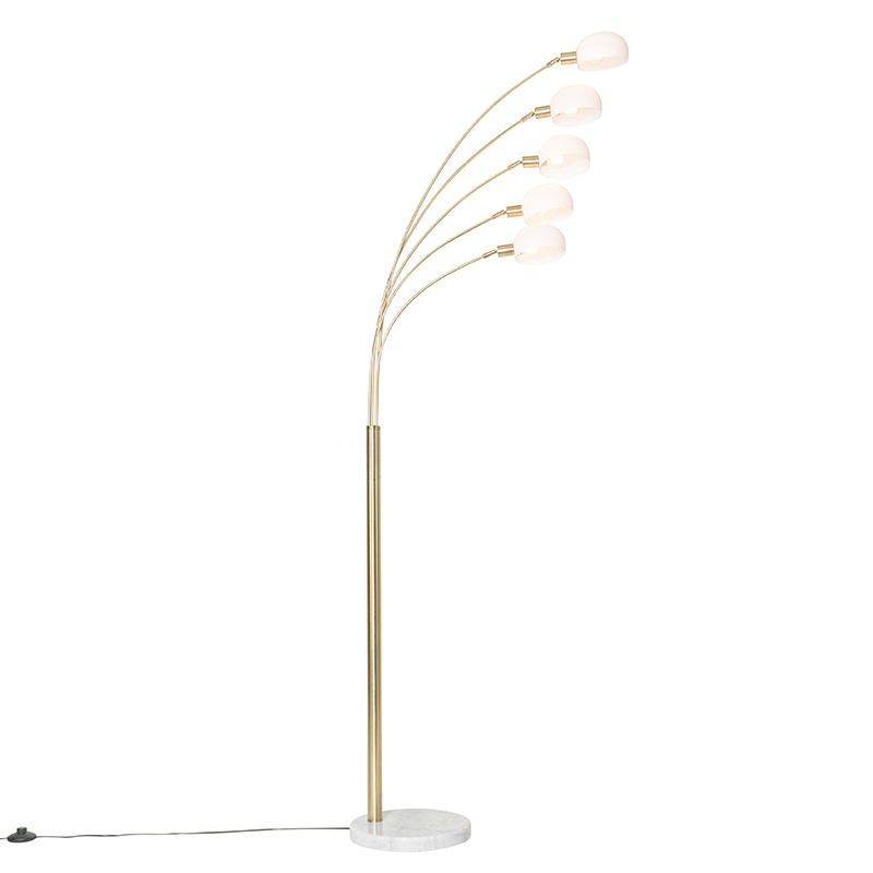 Dizajnerska podna lampa mesing s opalnim staklom 5-svjetla - Sixties Marmo