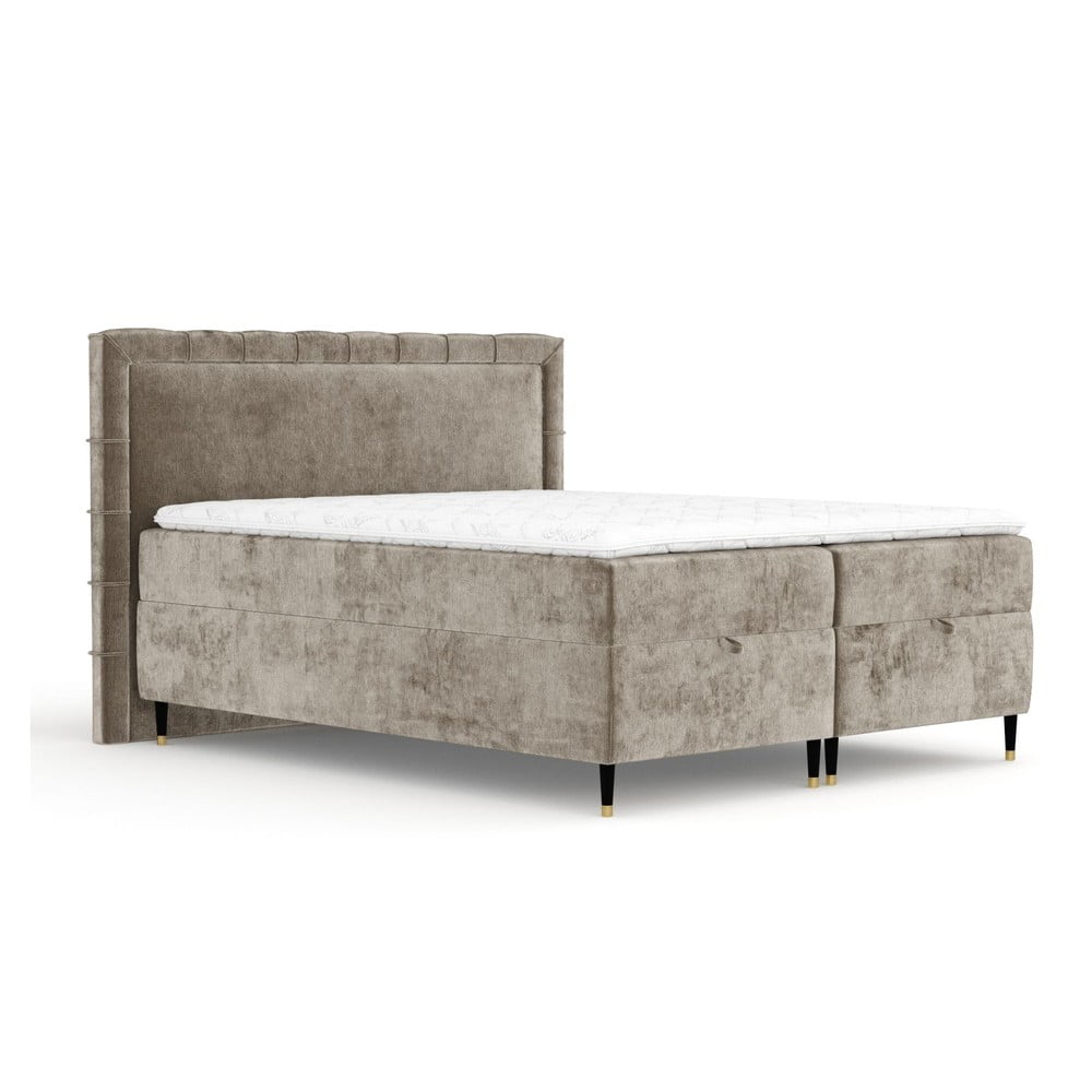 Bež boxspring krevet s prostorom za pohranu 200x200 cm Voyage – Maison de Rêve