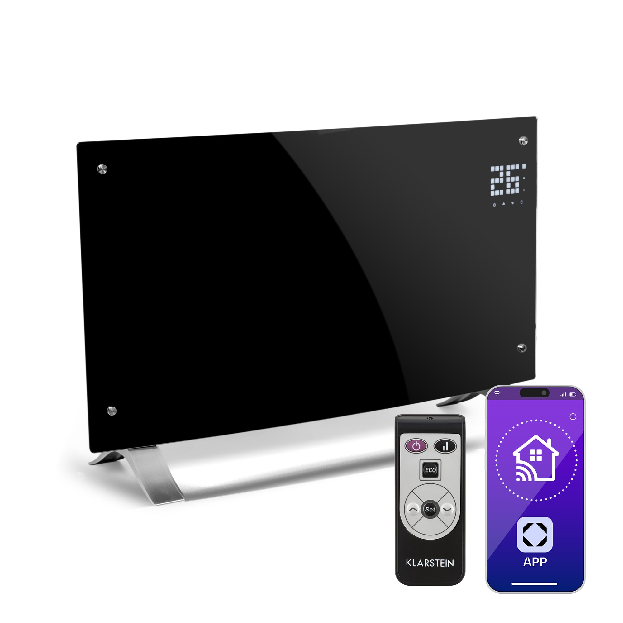 Klarstein Bornholm Curved Smart, konvekcijski grijač, 2000 W, kontrola primjene, crna