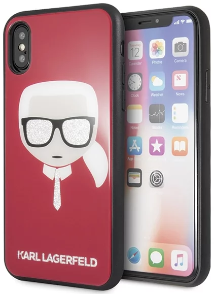 Maska Karl Lagerfeld iPhone X/Xs red Iconic Glitter Karl`s Head (KLHCPXDLHRE)