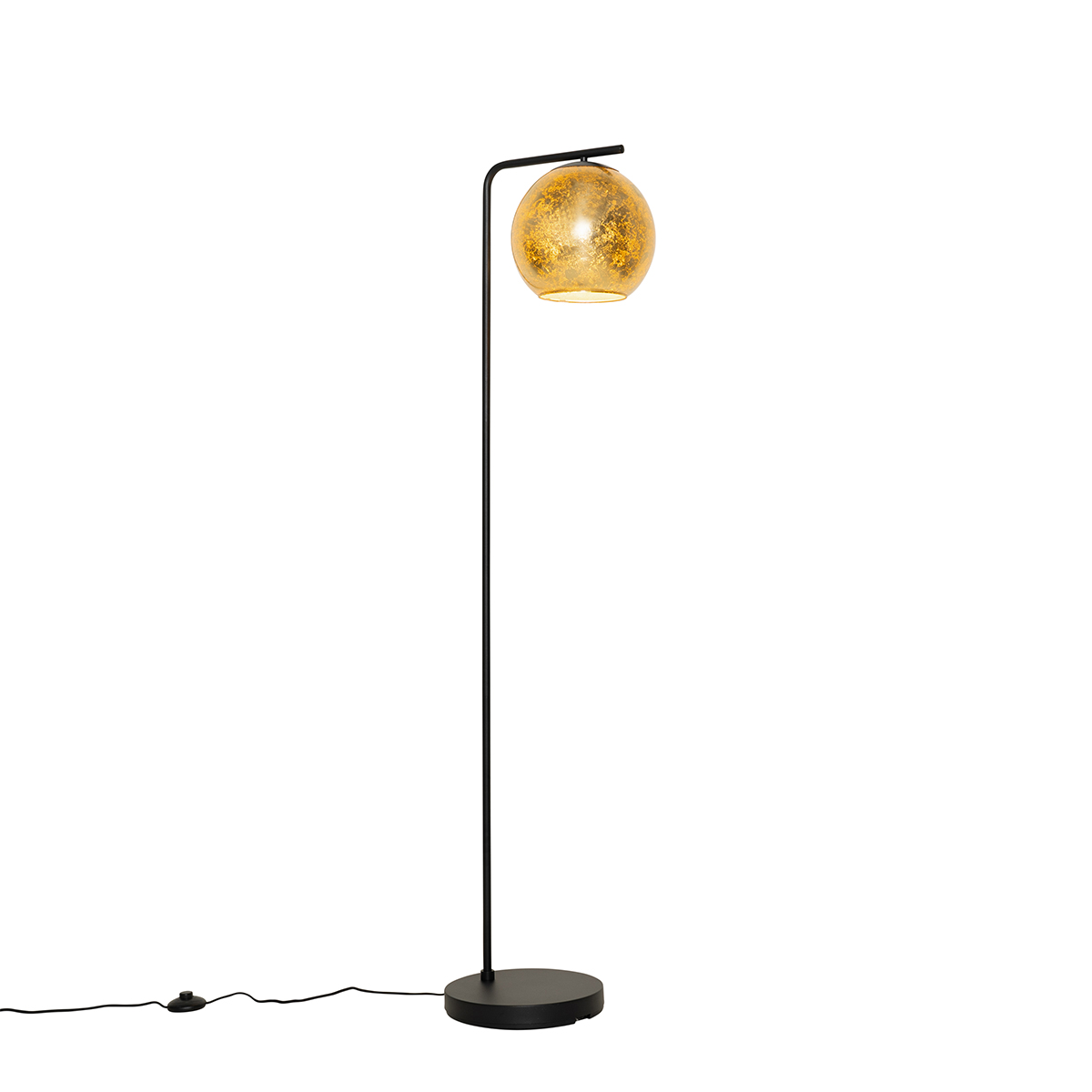 Dizajnerska podna lampa crna sa zlatnim staklom - Bert