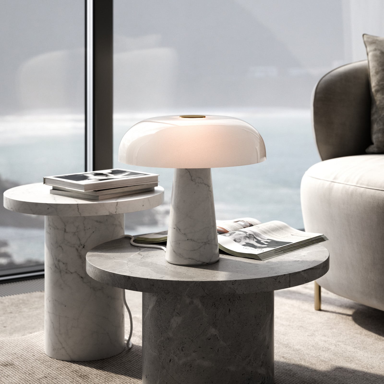 Sjajna stolna lampa, bijela/opal bijela