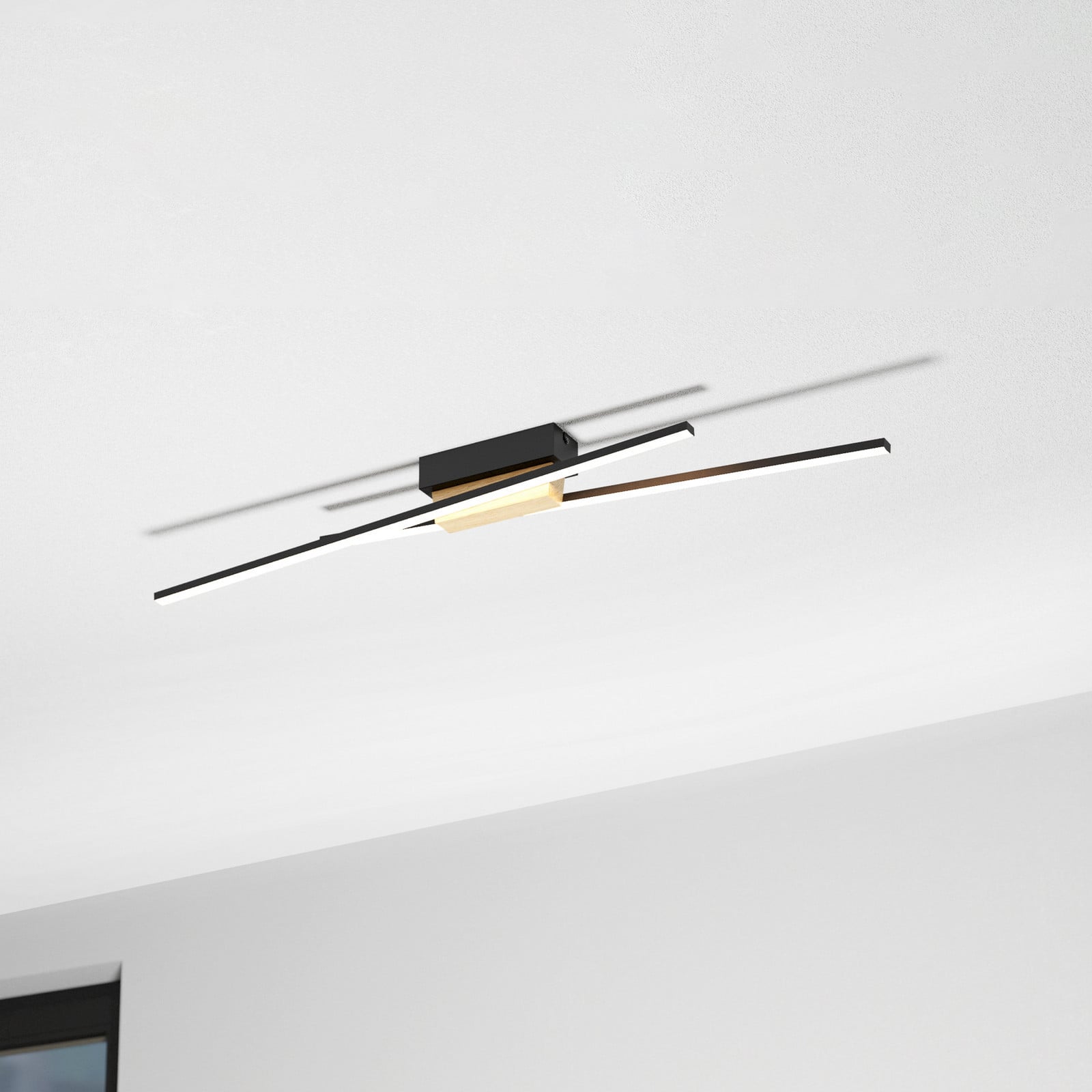 Panagria LED stropna svjetiljka, crna s drvenim detaljem