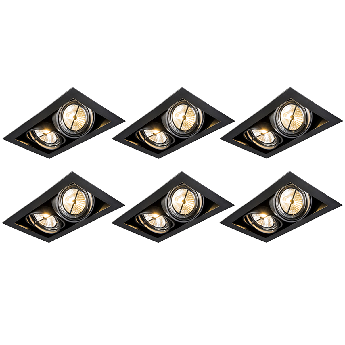 Set od 6 ugrađenih reflektora crni AR111 podesiv 2-svjetla - Oneon
