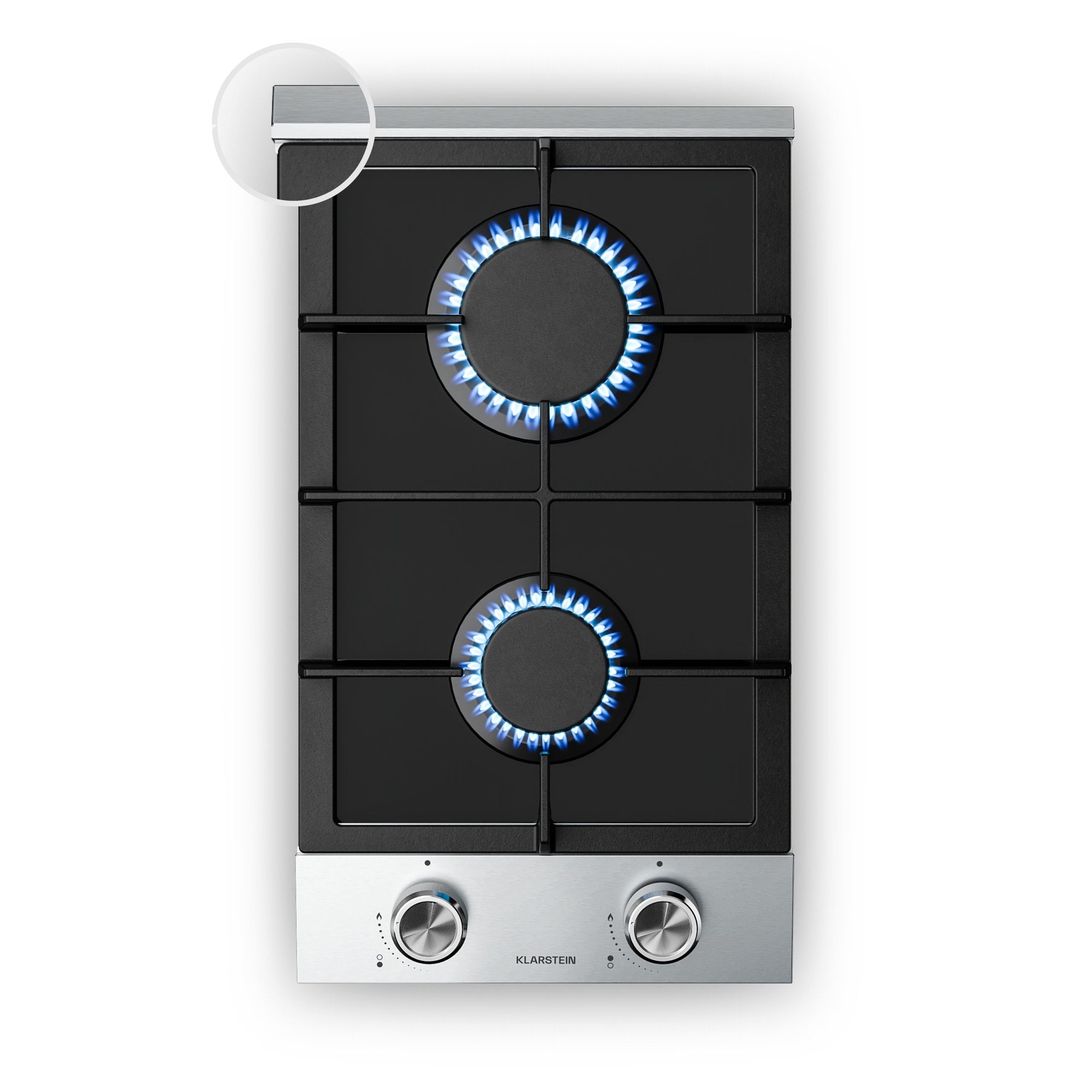 Klarstein Verosteel plinska ploča za kuhanje, 2 zone, električno paljenje, kompatibilna s prirodnim plinom i ukapljenim naftnim plinom, 4200 W, 30 cm
