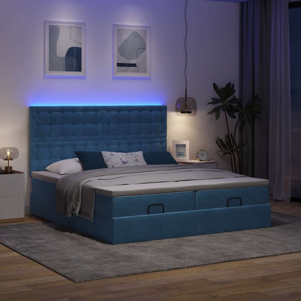 Otomanski okvir kreveta s madracima plavi 180x200cm baršunasti