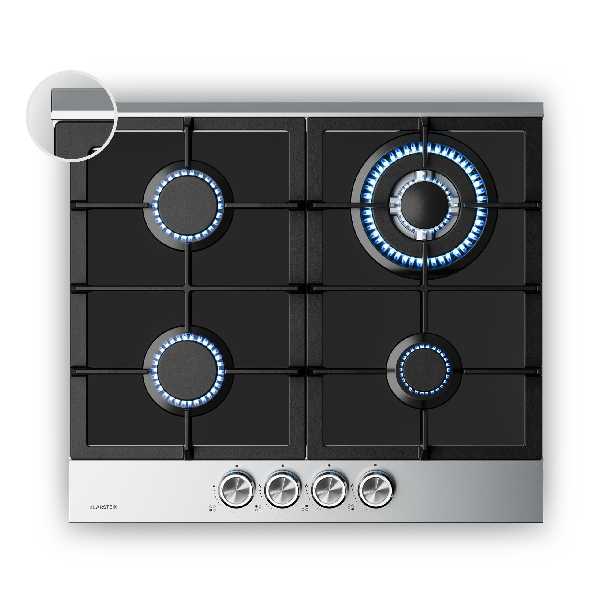 Klarstein Verosteel plinska ploča za kuhanje, 4 plamenika, električno paljenje, kompatibilna s prirodnim plinom i ukapljenim naftnim plinom, 8000 W, 60 cm