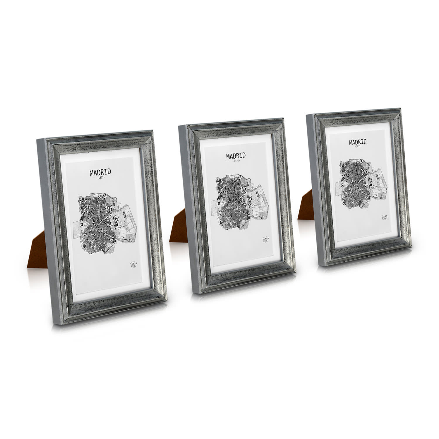 Casa Chic Lancaster, okviri za slike, pravokutni, set od 3 okvira, fotografije 17 x 12 cm, nosač, drvo