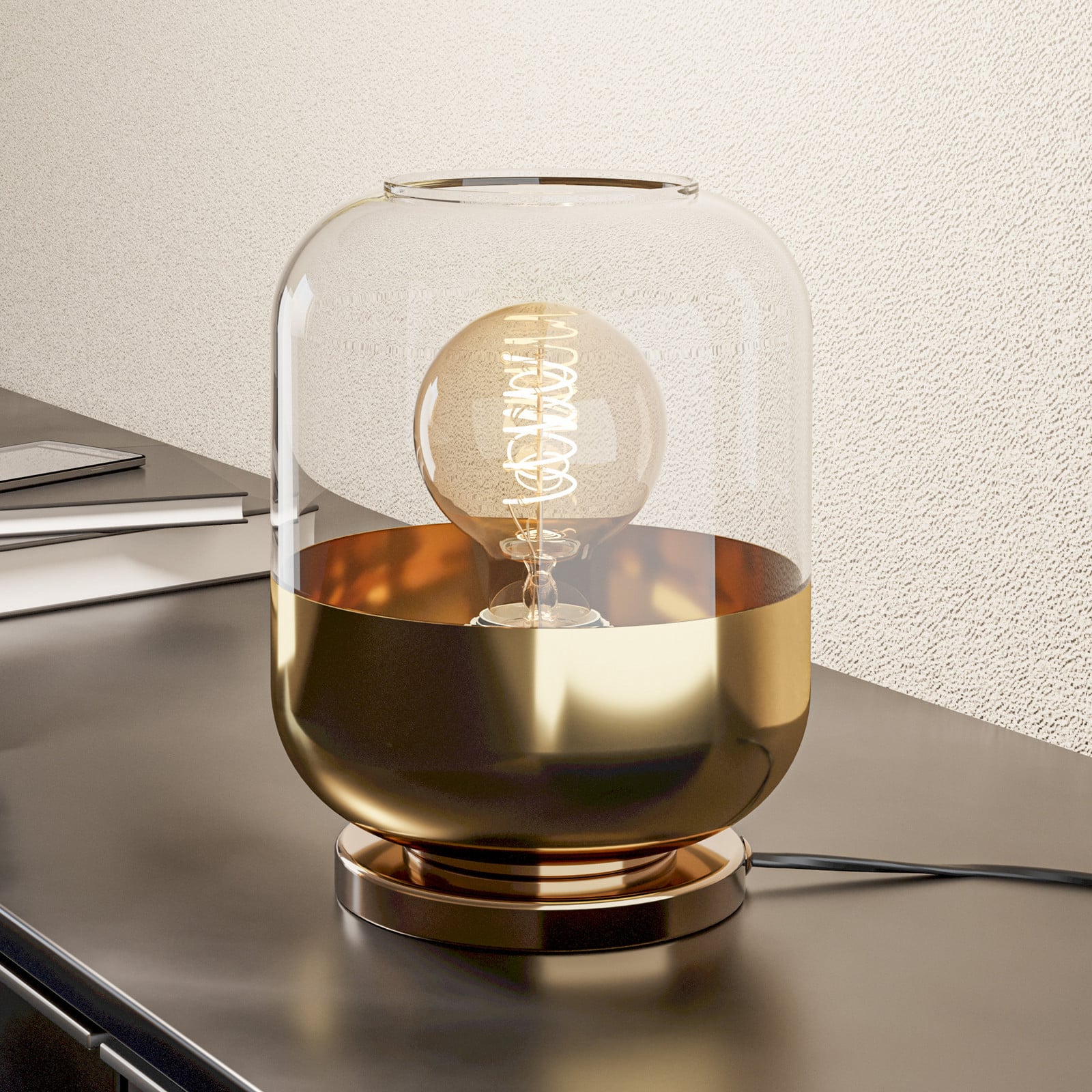 EGLO Maryvilla stolna lampa, zlatno/prozirno