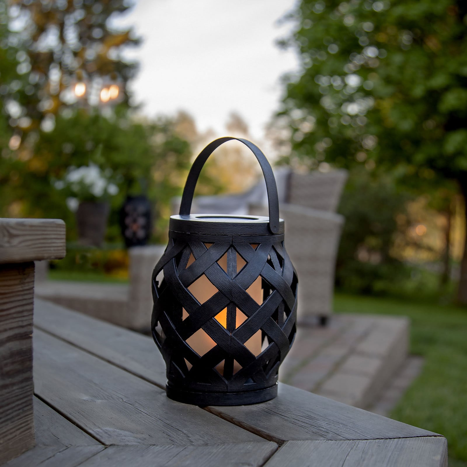 LED lampa Flame Lantern, crna, visina 16 cm