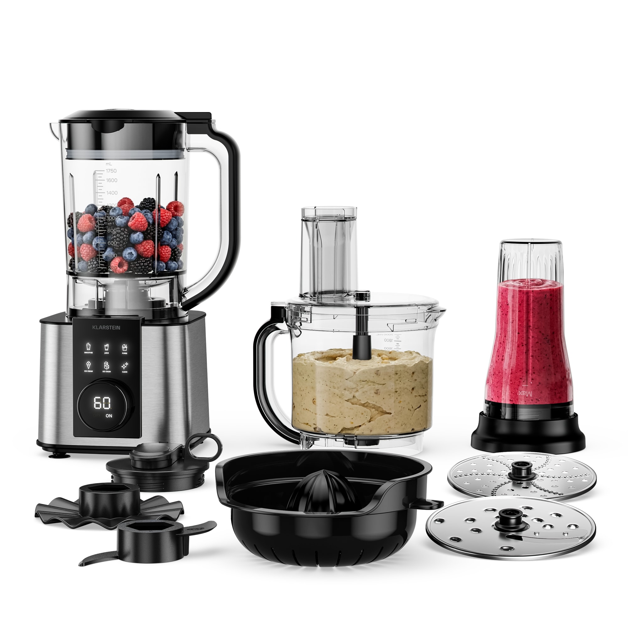 Klarstein Verosteel kuhinjski robot s mikserom za miješenje, mućenje i cijeđenje soka 1200 W 2 L 1,75 L