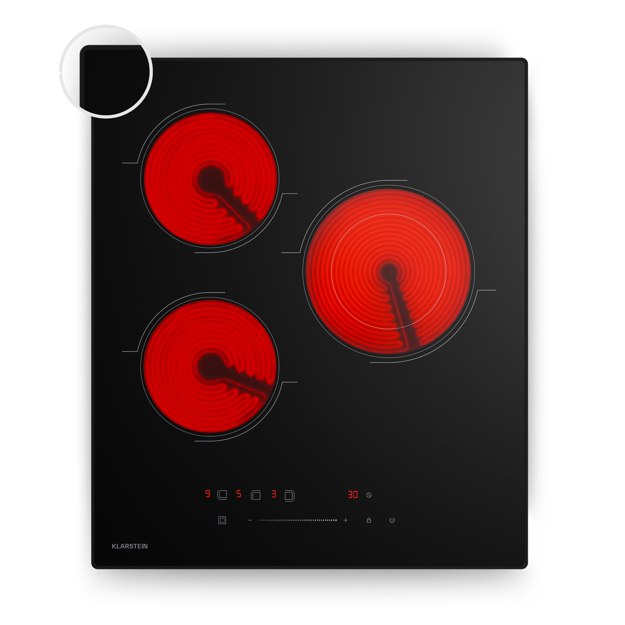 Klarstein Staklokeramička ploča za kuhanje Velaire, elegantna, minimalistička, kompaktna, 3 zone za kuhanje, 4100 W, 45 cm