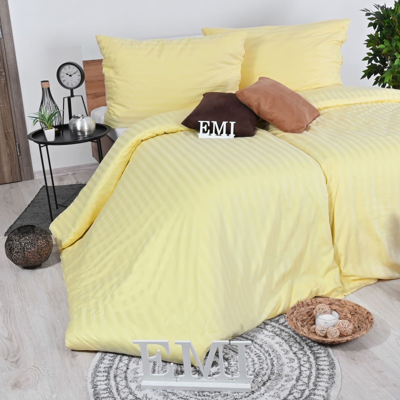 Posteljina od damasta žuta EMI, Produženi krevet za jednu osobu uključuje 1x 140x220 + 1x 70x90